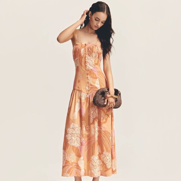 Farm Rio | Linen Blend Strapless Drop-Waist Maxi Dress | NWT - Picture 1 of 4